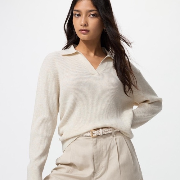 Uniqlo Sweaters - Uniqlo Washable Knit Ribbed Polo V Neck Sweater Long Sleeve Top Small Collar